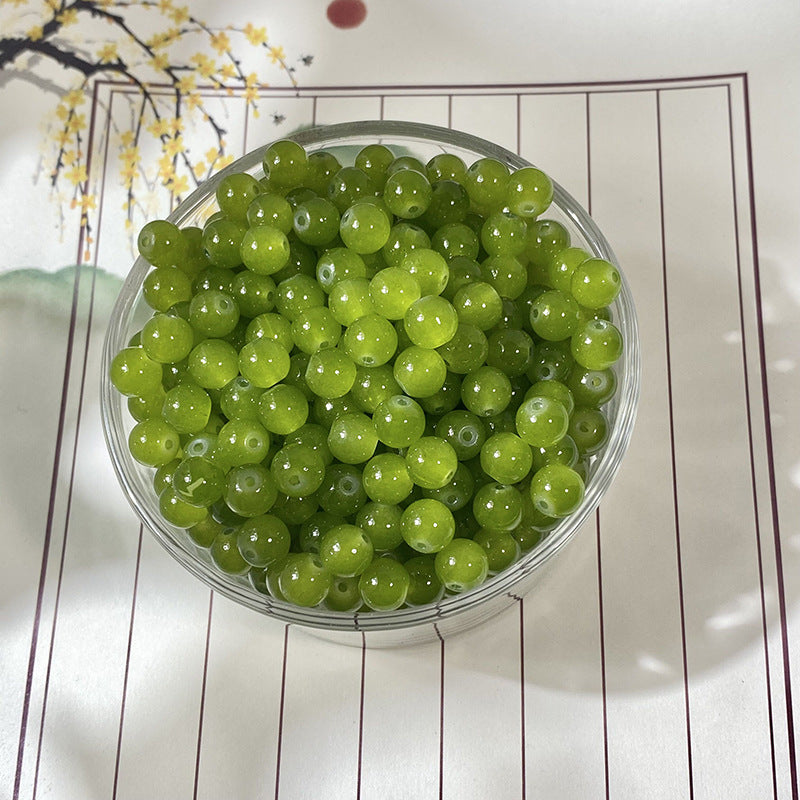 Natural Jade-Style Glass Round Beads