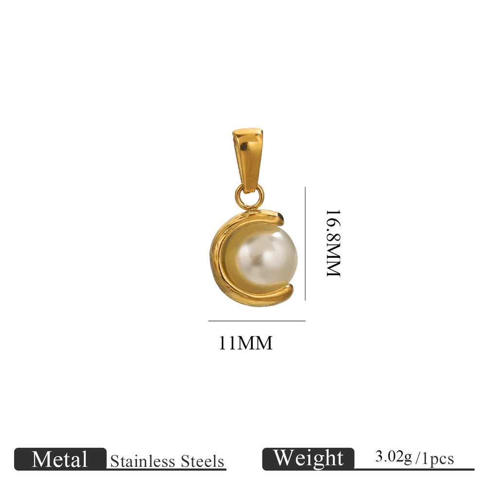 Gold-Plated Stainless Steel C-Shaped Faux Pearl Pendant
