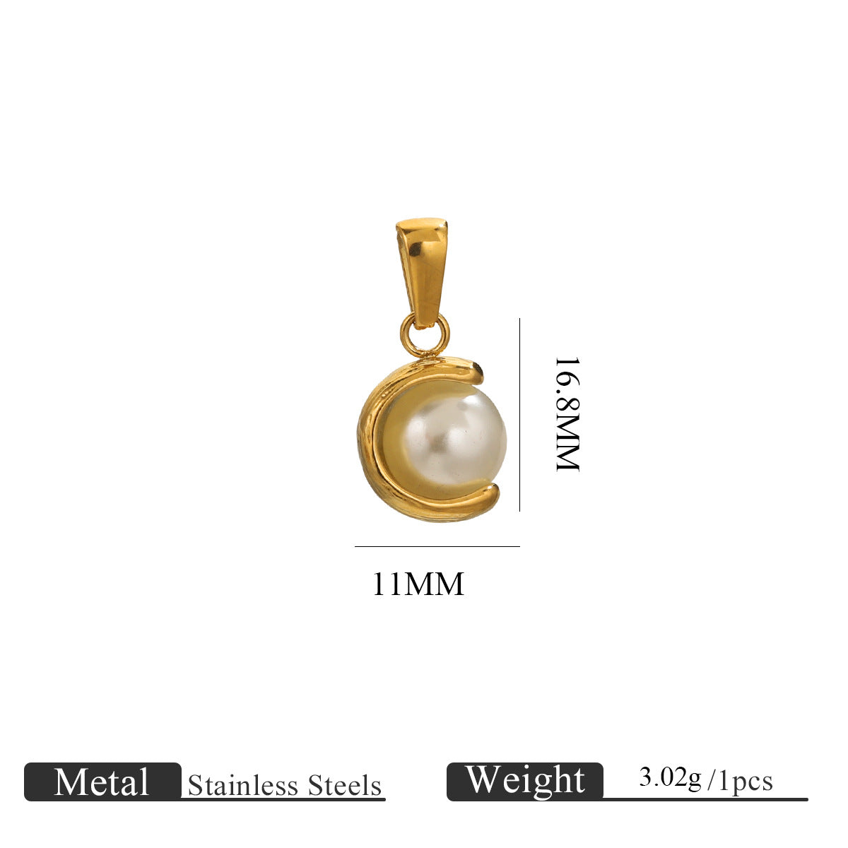 Gold-Plated Stainless Steel C-Shaped Faux Pearl Pendant