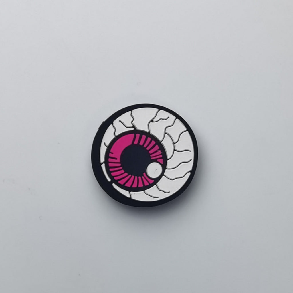 Round silicone bead with pink eyeball design and black rim