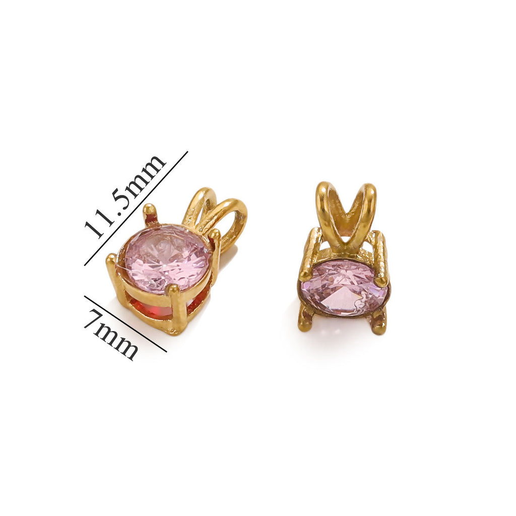 18K Gold-Plated Stainless Steel Round Birthstone Crystal Pendant Charms