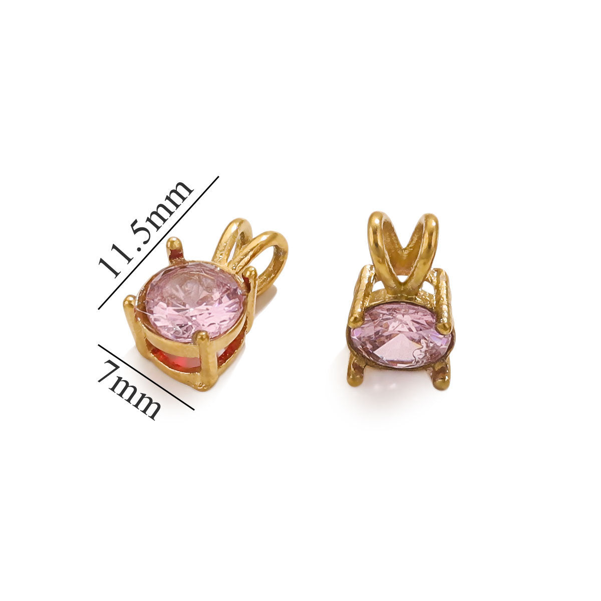 18K Gold-Plated Stainless Steel Round Birthstone Crystal Pendant Charms