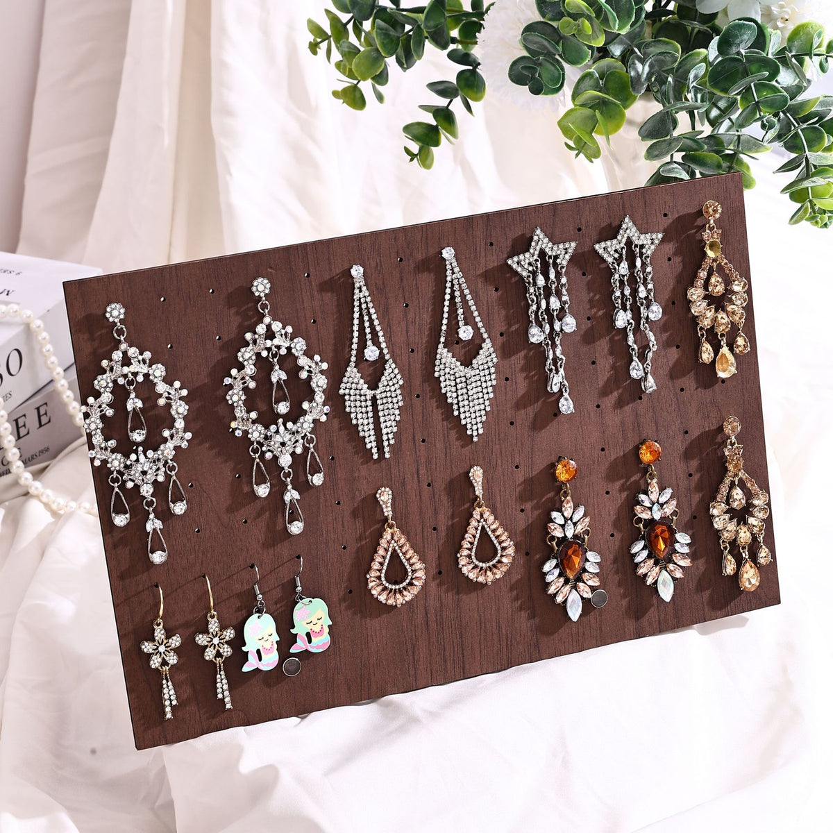 Vintage Walnut-Color Jewelry Display Stand – Wooden-Style Earring, Necklace, Pendant & Bracelet Organizer for Craft Fairs & Boutique Displays