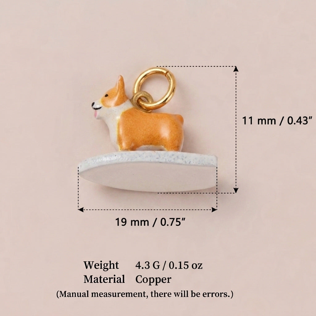 18K Gold-Plated Seaside Surfing Dog Pendant Charms