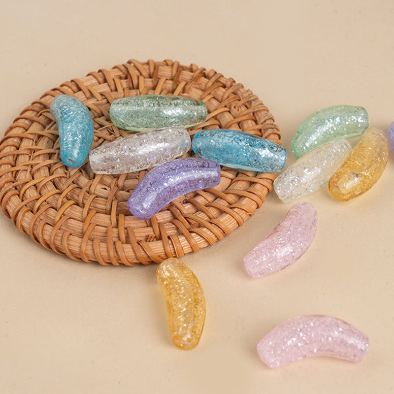 Purple & Pink Crescent Moon Glazed Beads