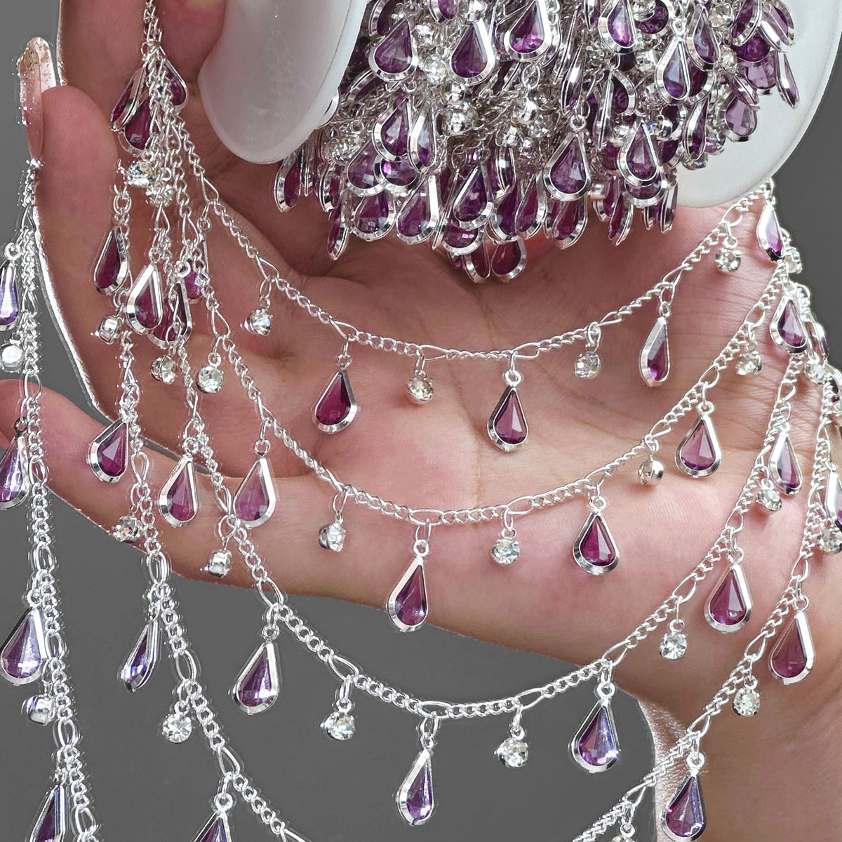 Light Purple Teardrop Rhinestone Decorative Chain – 10 Meters