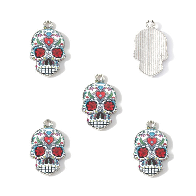 Colorful Enamel Skull Charms – Printed Alloy Skull Pendants for DIY Bracelets, Necklaces, Earrings & Jewelry Making