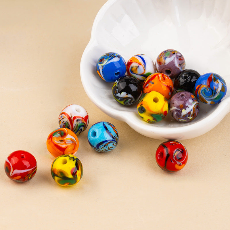 Painted Glass Round Beads