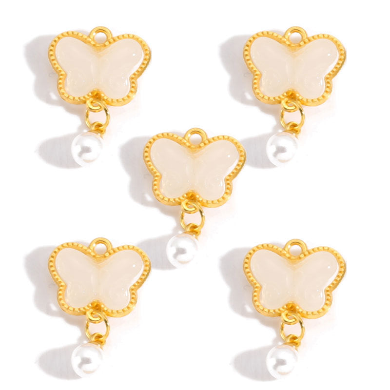 Pearl & Glass Butterfly Alloy Charms – Elegant Butterfly Pendants for DIY Bracelets, Earrings, Necklaces & Jewelry Making