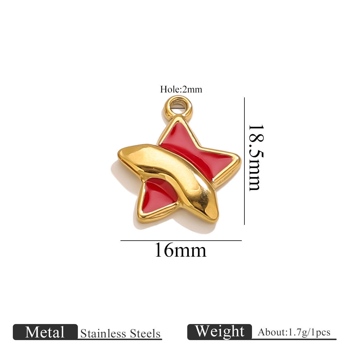Stainless Steel Irregular Red Enamel Heart Pendant Charm