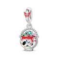 Silver-plated skull cauldron dangle charm with red enamel potion and colorful eyeballs, red butterfly on bail