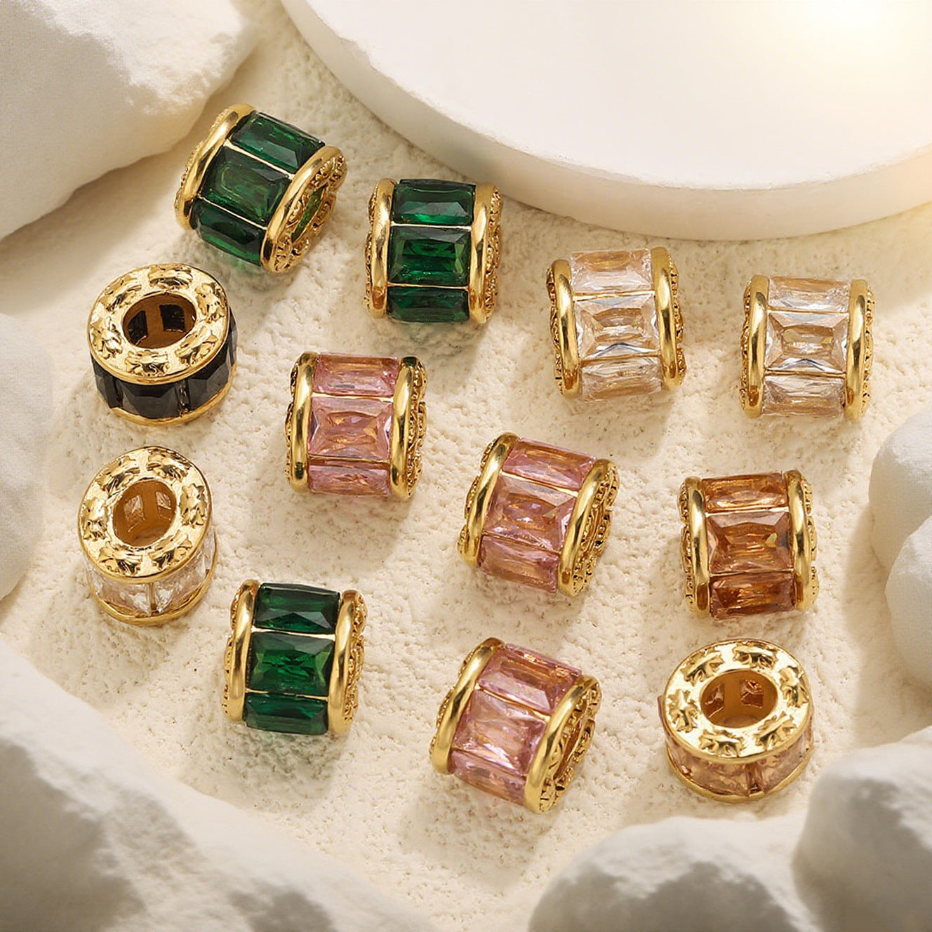18K Gold-Plated Stainless Steel Crystal Barrel Spacer Beads 1pc