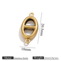 Gold-plated stainless steel double-hole hollow oval connector charm with 20.5mm by 10mm size dimensions on white background