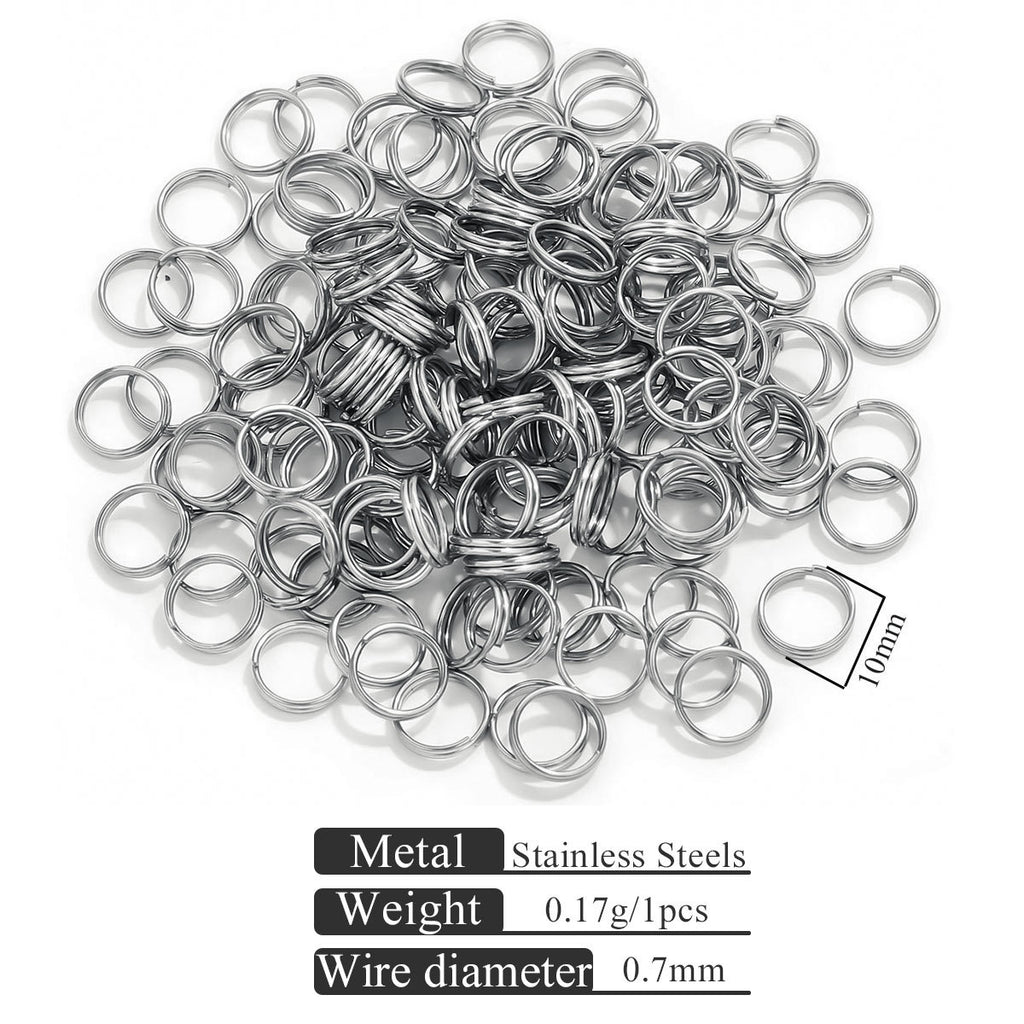 Small stainless steel jump rings on white with material specification text