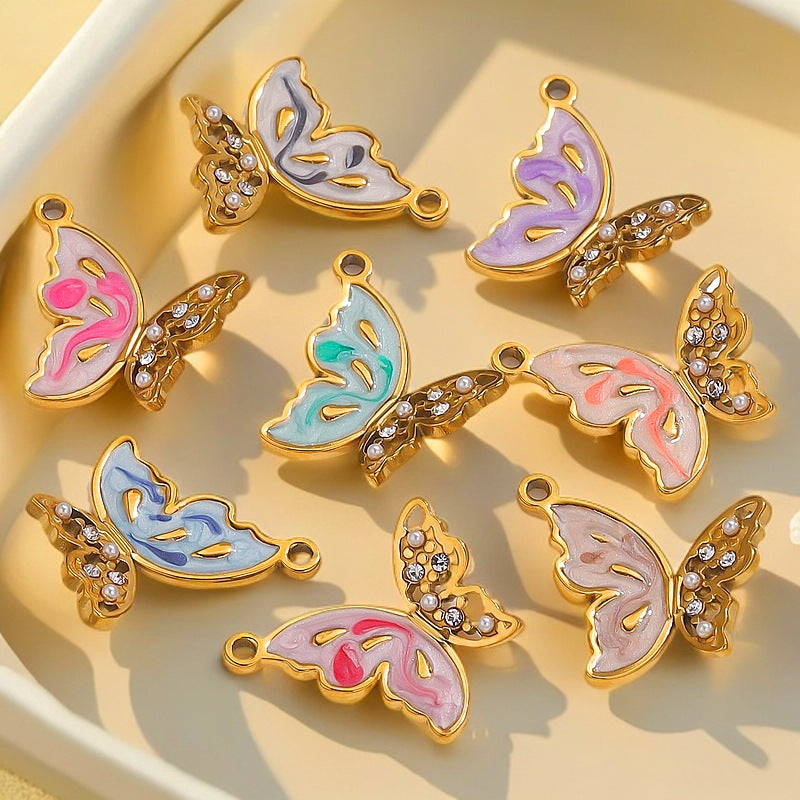 Vintage Patterned Stainless Steel Butterfly Pendant Charm 2pcs