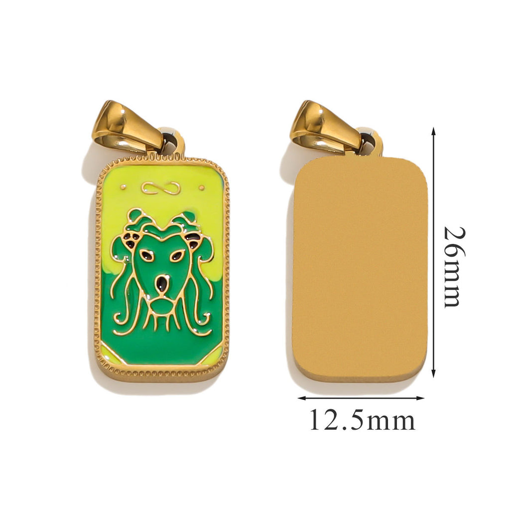 Stainless Steel Enamel Tarot Card Pendant Charms 5pcs