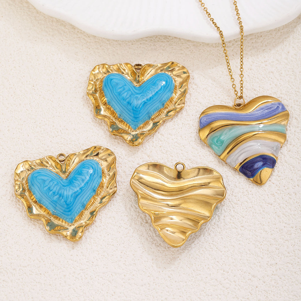 Retro Enamel Heart Stainless Steel Pendant Charms