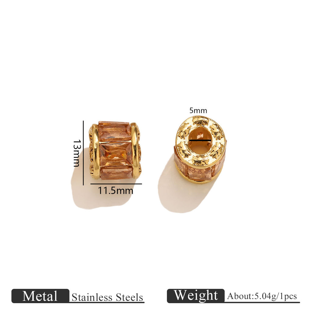 18K Gold-Plated Stainless Steel Crystal Barrel Spacer Beads 1pc
