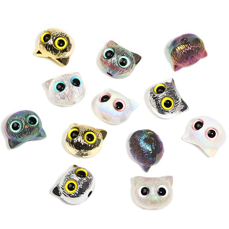 Flocked Big-Eyed Cat Head Beads