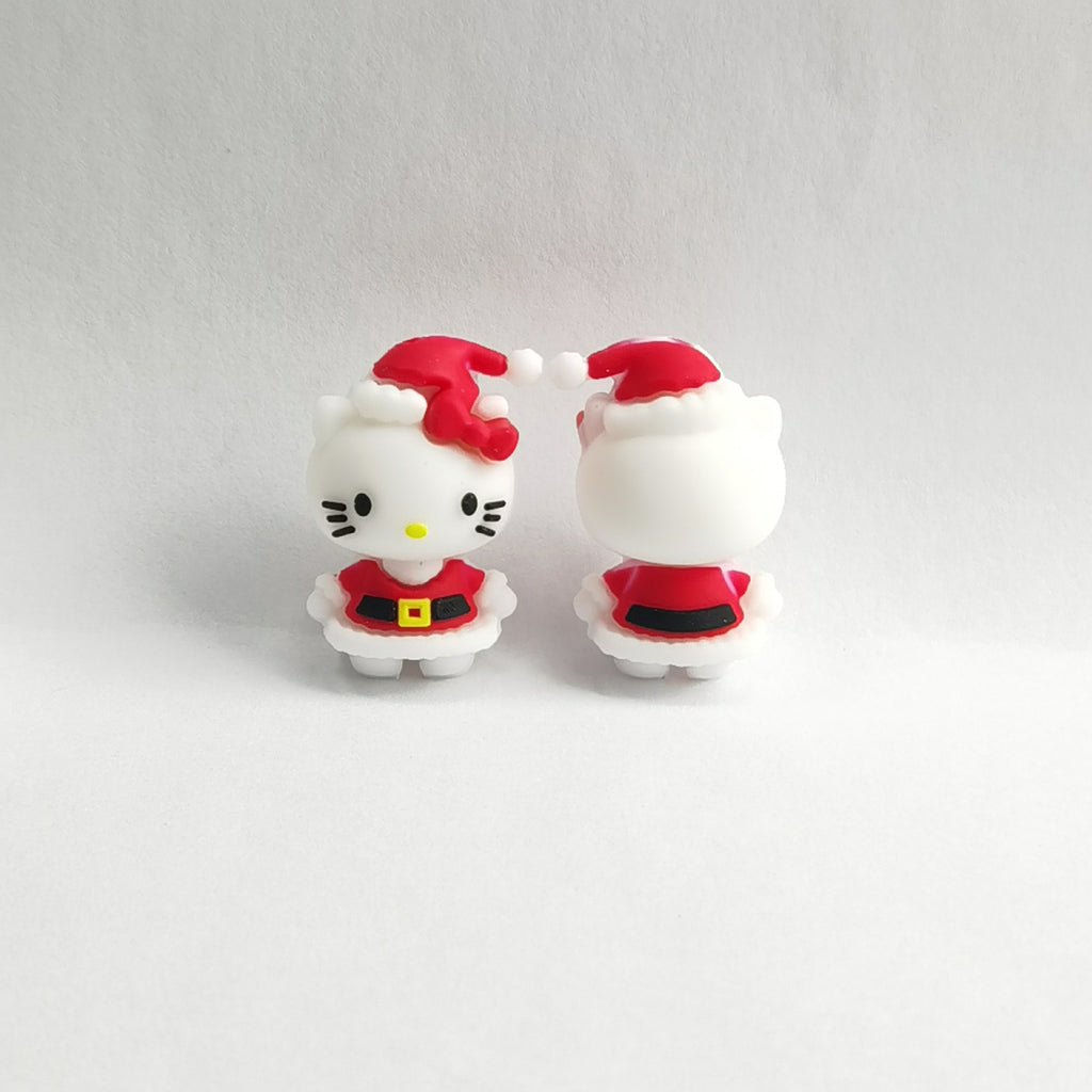 Two Hello Kitty silicone focal beads in Santa Claus outfits, front and back views