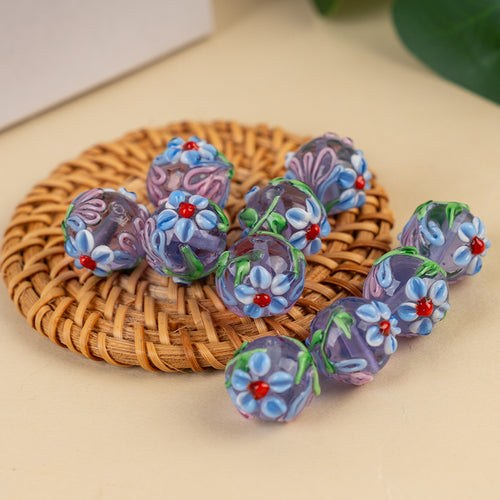 3D Five-Petal Flower Lampwork Glass Beads