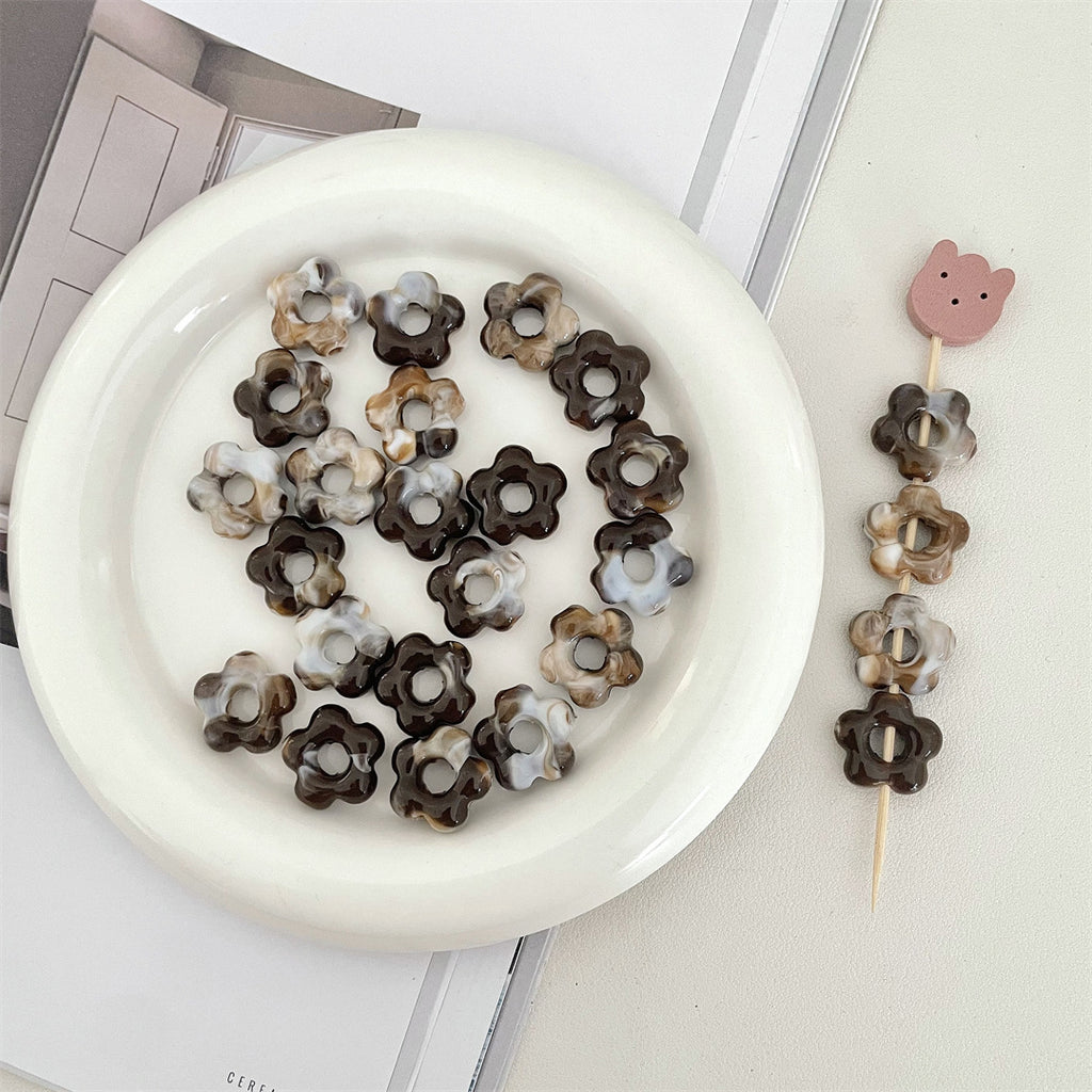Two-Tone Macaron Acrylic Flower Beads – Hollow Five-Petal Glazed-Style Beads for DIY Phone Charms, Bracelets & Jewelry Making