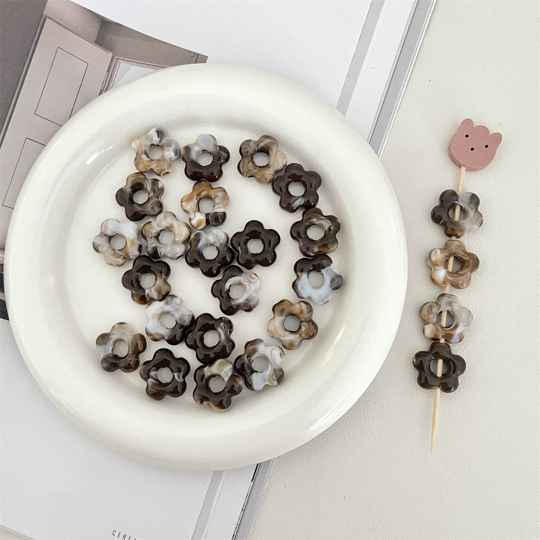 Two-Tone Macaron Acrylic Flower Beads – Hollow Five-Petal Glazed-Style Beads for DIY Phone Charms, Bracelets & Jewelry Making