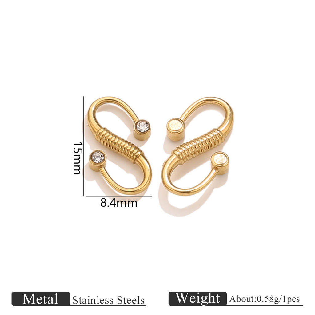 Two gold stainless steel S-hook clasps with clear stones, 15mm by 8.4mm dimensions
