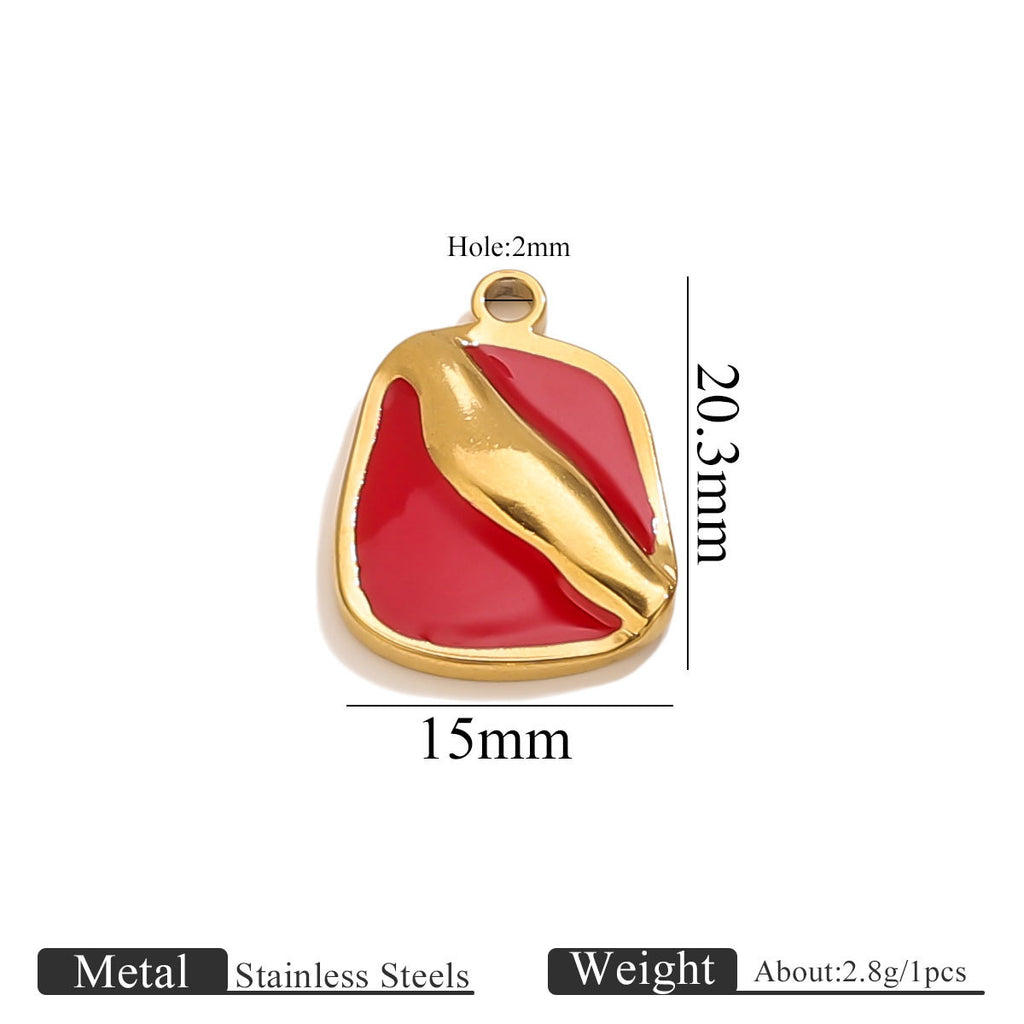 Stainless Steel Irregular Red Enamel Heart Pendant Charm