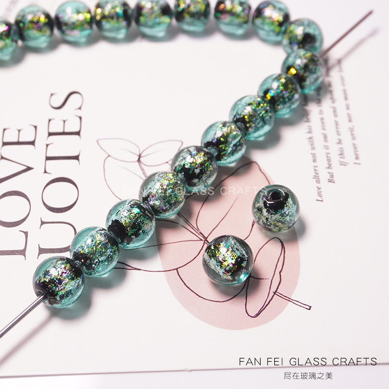 Colorful Powder-Glazed Glass Round Beads