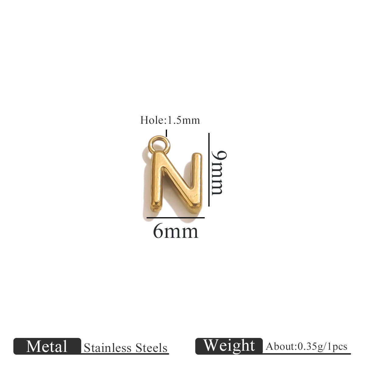 Mini A–Z Stainless Steel Round Letter Charms 10pcs