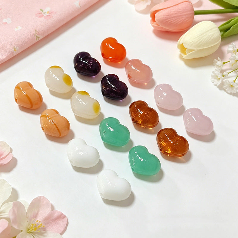 Cute Peach Heart Lampwork Glass Beads