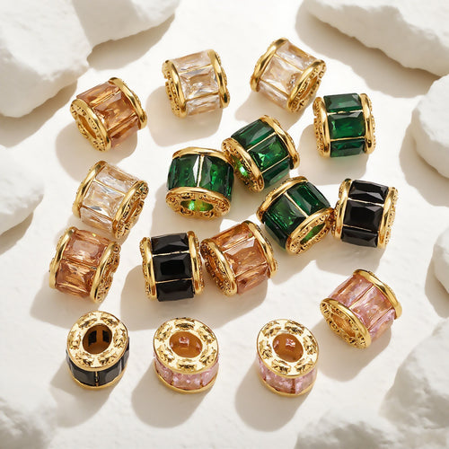 18K Gold-Plated Stainless Steel Crystal Barrel Spacer Beads 1pc