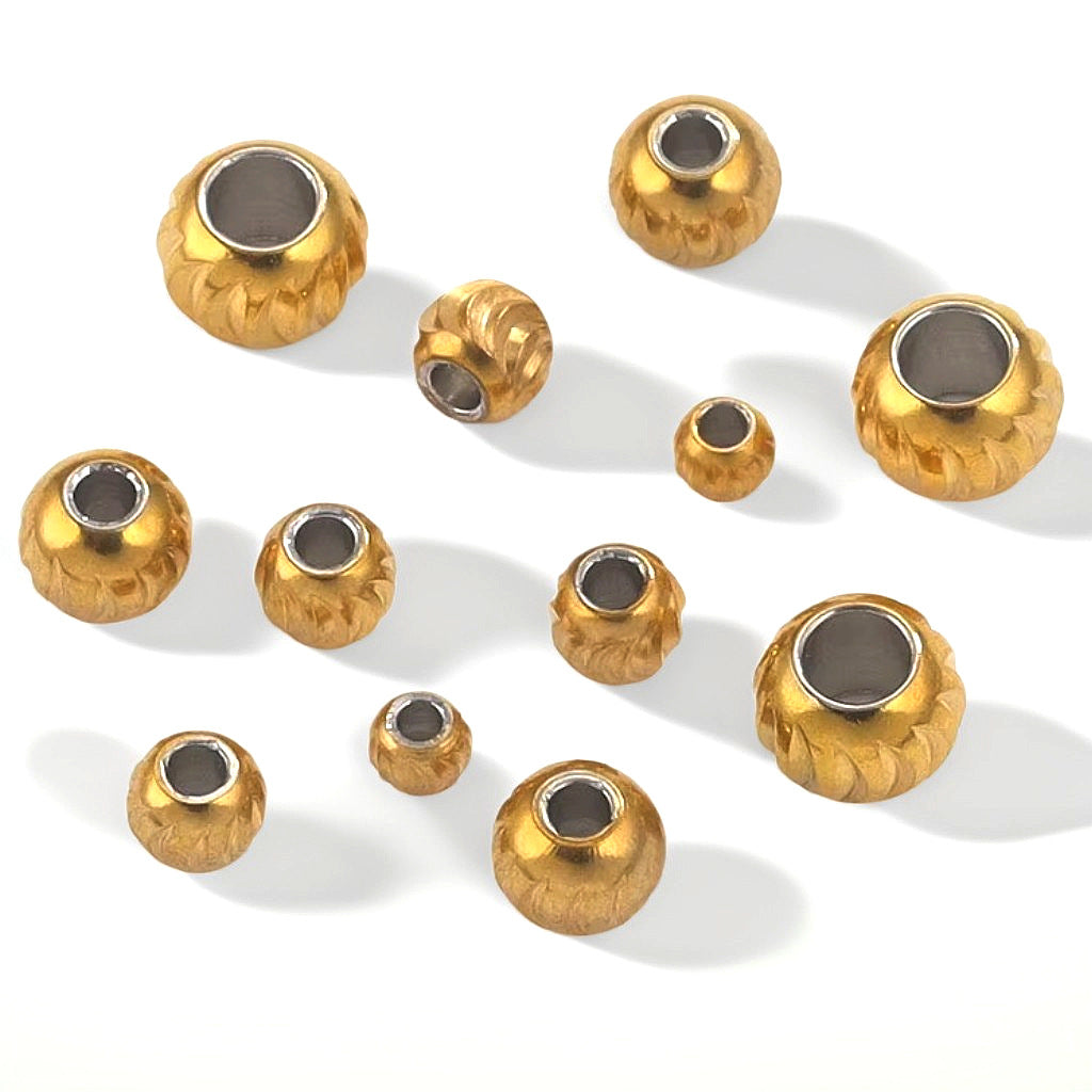 Solid Diamond-Cut Stainless Steel Round Beads