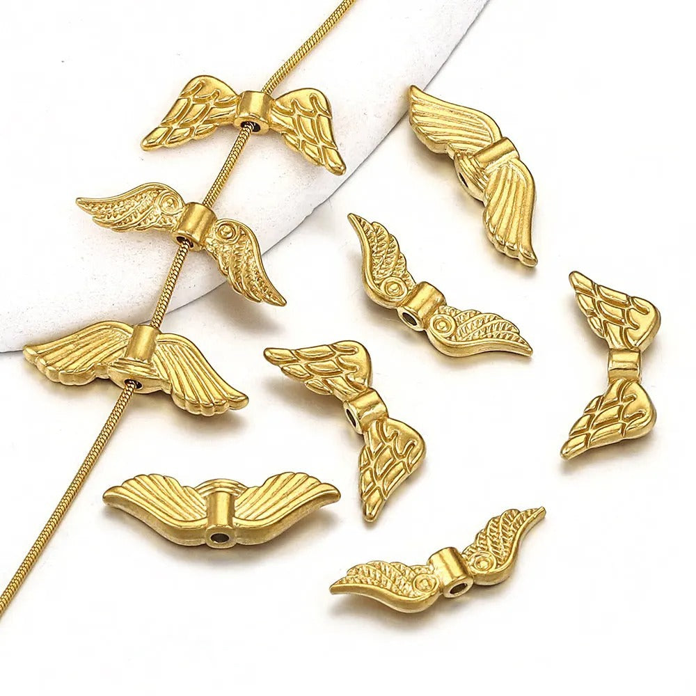 Vintage Gold-Plated Stainless Steel Angel Wing Connector Beads 5pcs