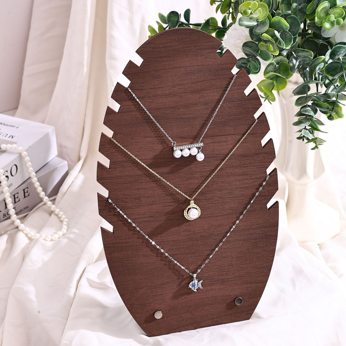 Vintage Walnut-Color Jewelry Display Stand – Wooden-Style Earring, Necklace, Pendant & Bracelet Organizer for Craft Fairs & Boutique Displays