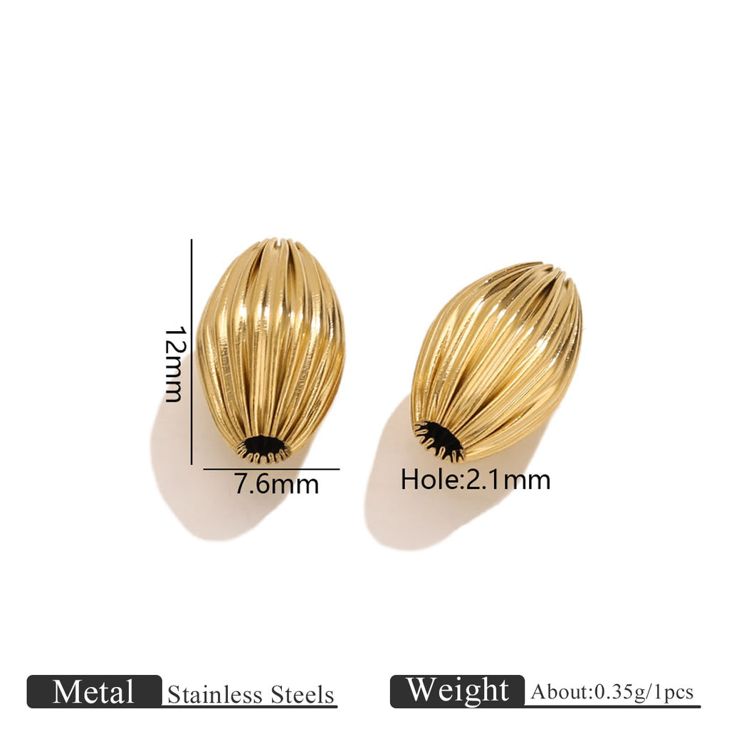 18K Gold-Plated Stainless Steel Ribbed Teardrop Spacer Beads 10pcs