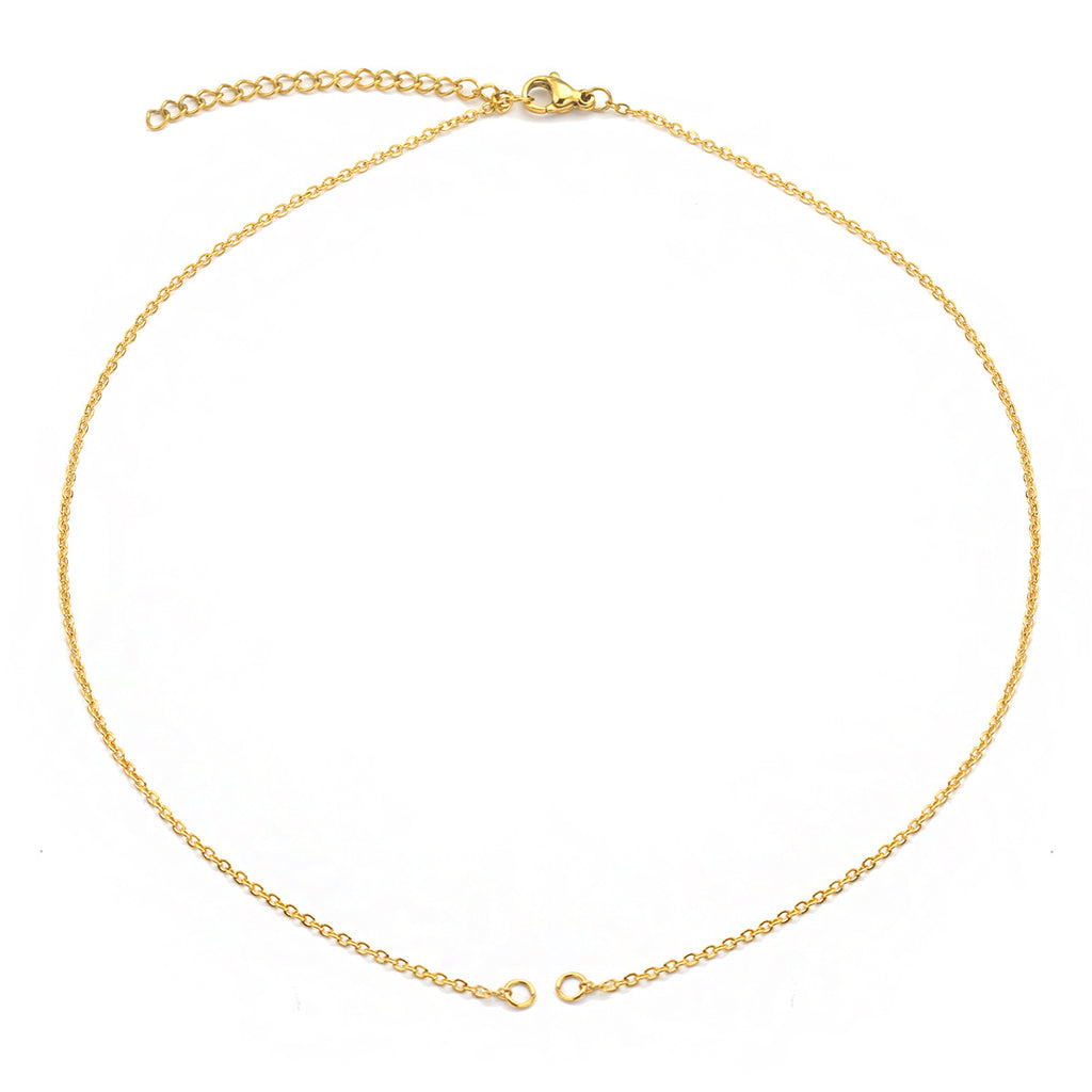 Gold-tone stainless steel chain connector link with lobster clasp, extender chain and double end rings