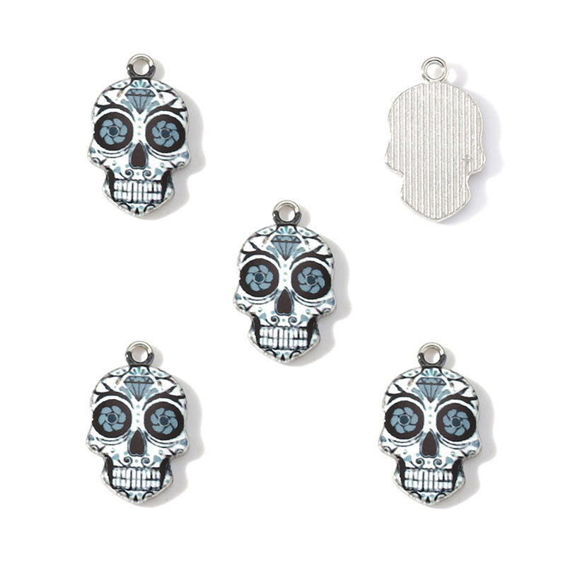 Colorful Enamel Skull Charms – Printed Alloy Skull Pendants for DIY Bracelets, Necklaces, Earrings & Jewelry Making