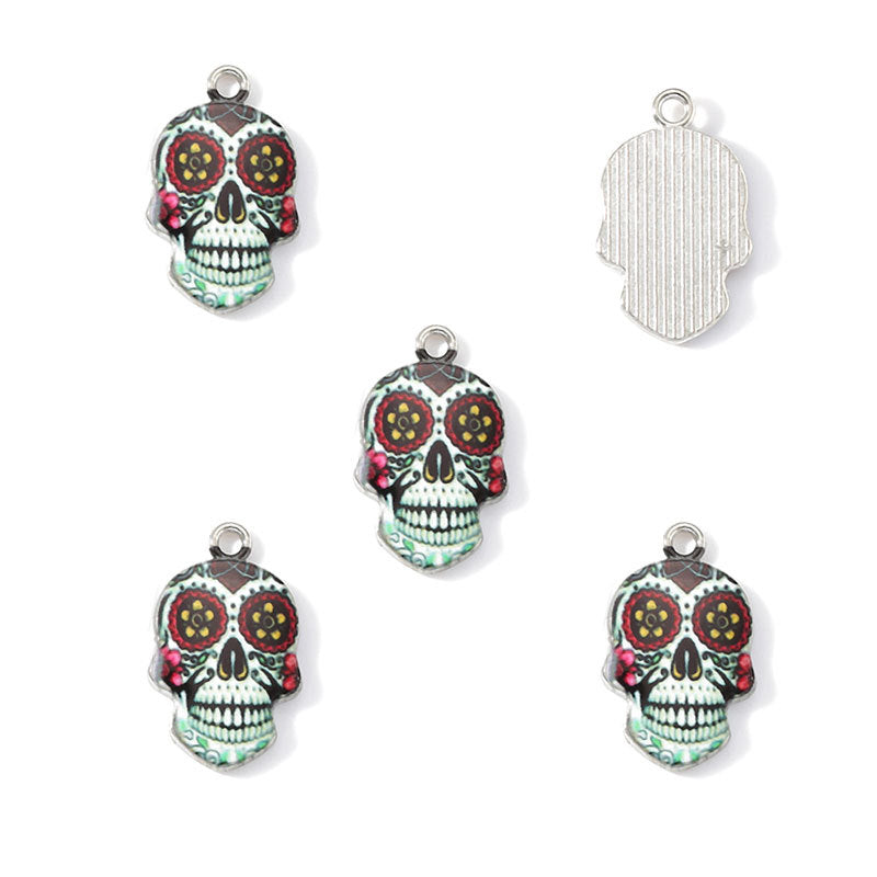 Colorful Enamel Skull Charms – Printed Alloy Skull Pendants for DIY Bracelets, Necklaces, Earrings & Jewelry Making