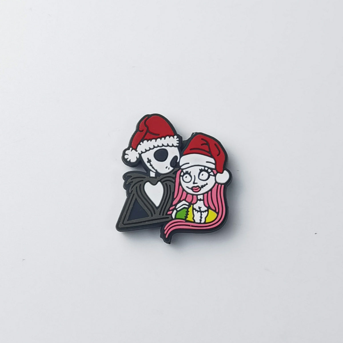Jack Skellington and Sally silicone focal bead wearing matching red Santa hats