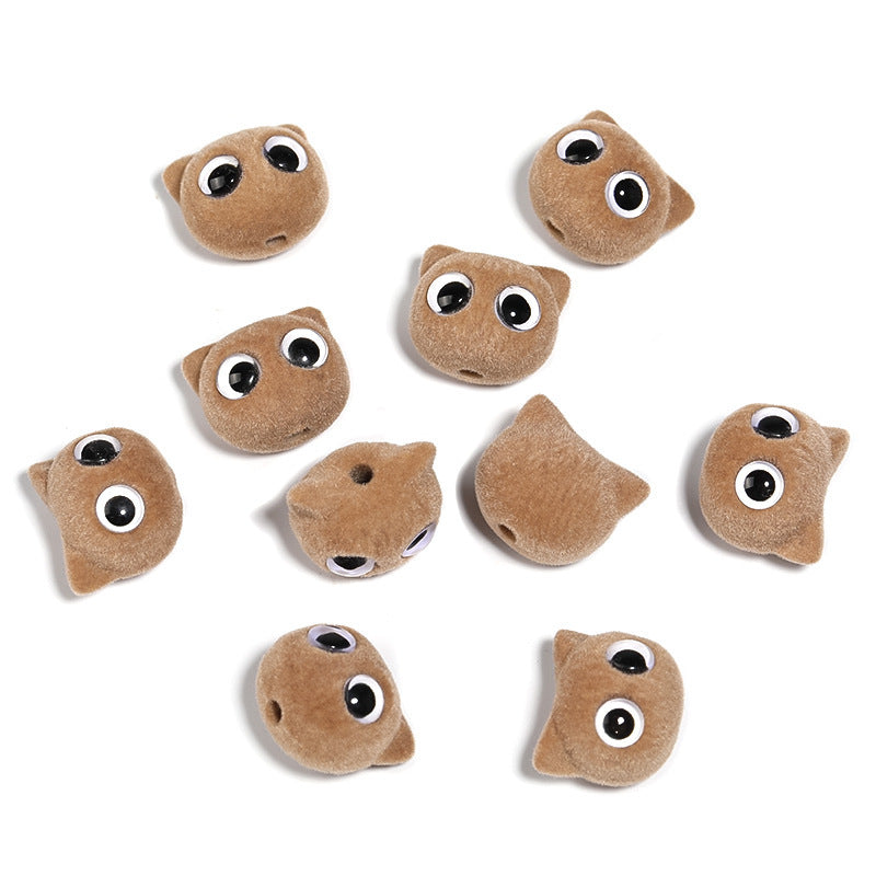 Flocked Big-Eyed Cat Head Beads