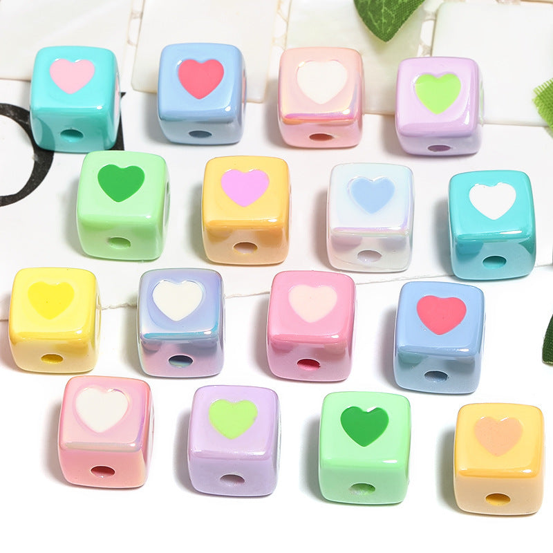 12mm Macaron Color Square Heart Beads – Pastel Love Beads for DIY Phone Charms, Keychains, Bracelets & Jewelry Making