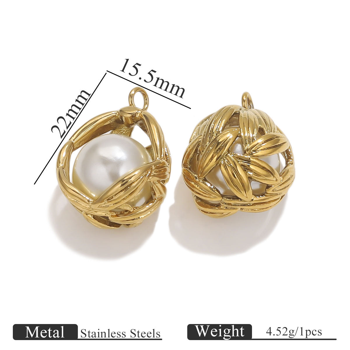 Gold-Plated Stainless Steel C-Shaped Faux Pearl Pendant