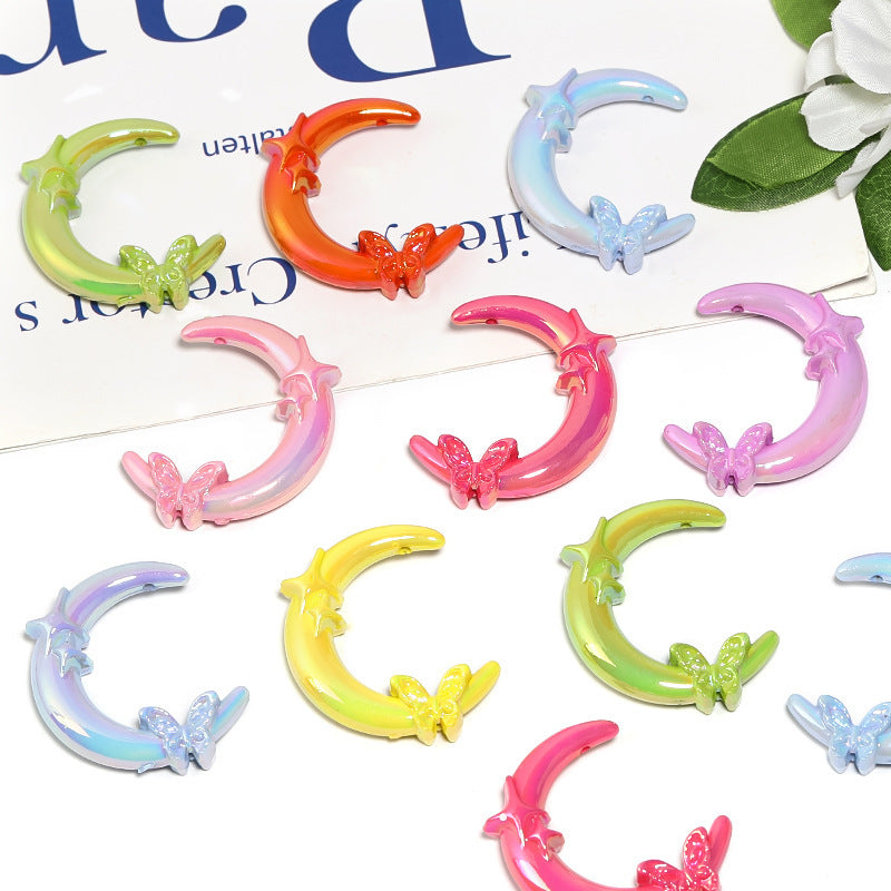 UV-Plated Acrylic Butterfly, Star & Moon Beads – Shiny Vertical-Hole Beads for DIY Bracelets, Beadable Pens & Jewelry Making