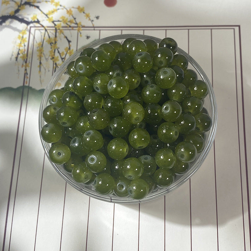 Jade-Style Glass Round Beads