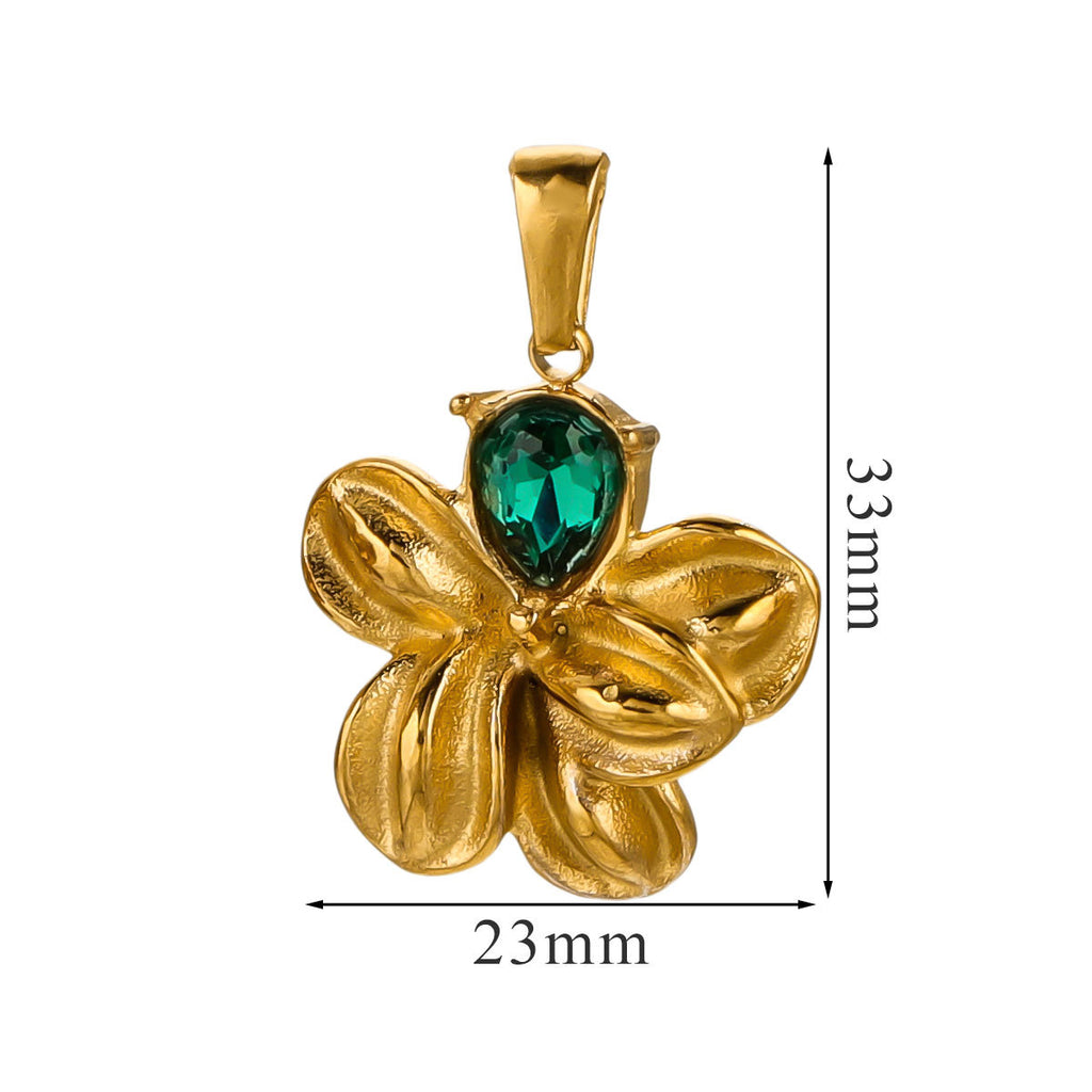 Vintage Stainless Steel Crystal Flower Pendant 2pcs