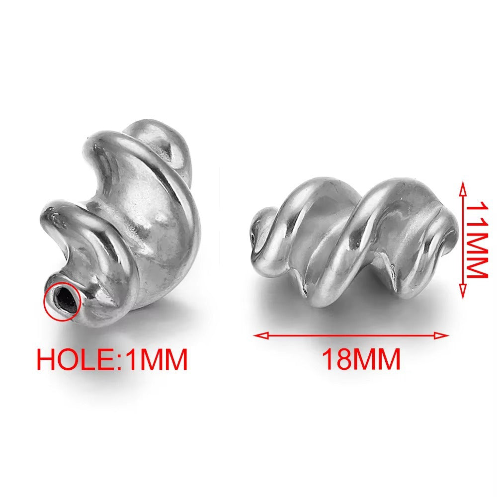 Silver twisted spiral spacer beads with size labels, 11mm by 18mm