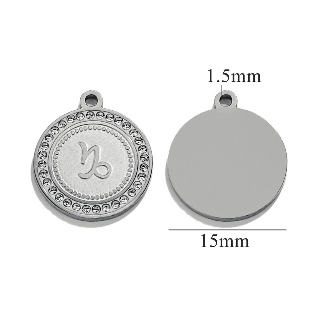 18K Gold-Plated Round Zodiac Constellation Pendant Charms – 12 Signs
