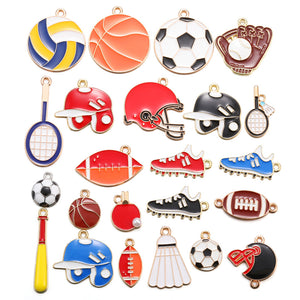 Sports Ball Alloy Charms – Colorful Enamel-Style Football, Basketball & Volleyball Pendants for DIY Bracelets, Keychains & Jewelry Making